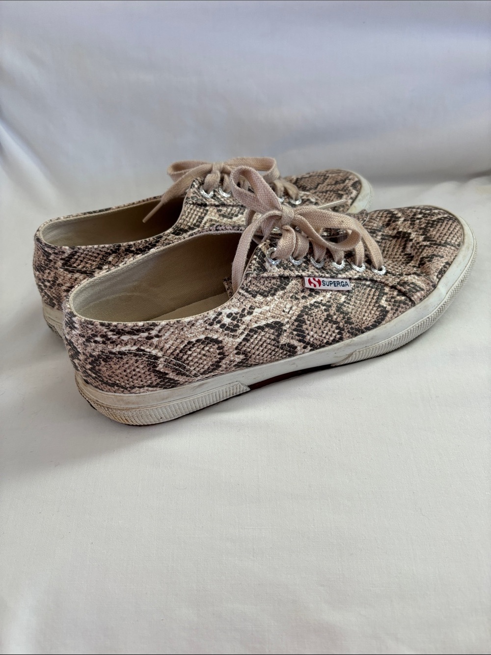 Superga Snake-Print Canvas Sneakers in Beige and Brown